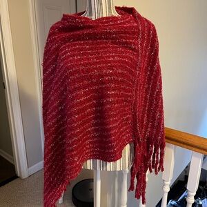 Red Knit Shawl with Fringe